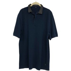 Gucci Men's Leather Collar Midnight Navy Short Sleeve Polo T- Shirt size L